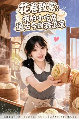 《花卷致富：我的小吃店通古今财源滚滚（60集）（夸克网盘）》短剧封面