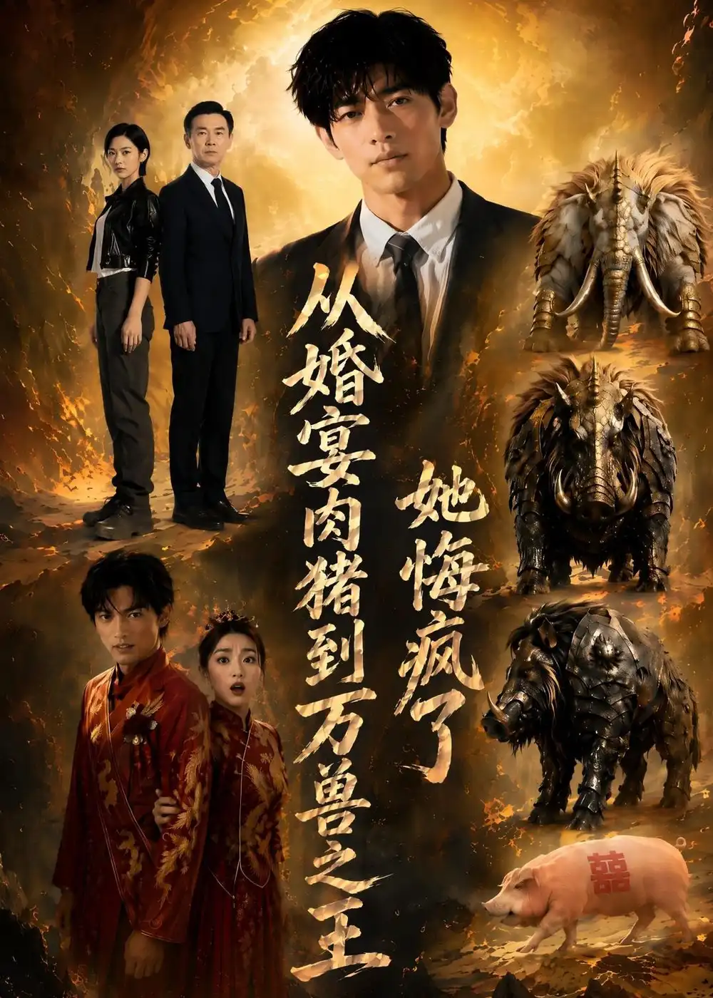 《从婚宴肉猪到万兽之王，她悔疯了（80集） AI短剧（夸克网盘）》短剧封面