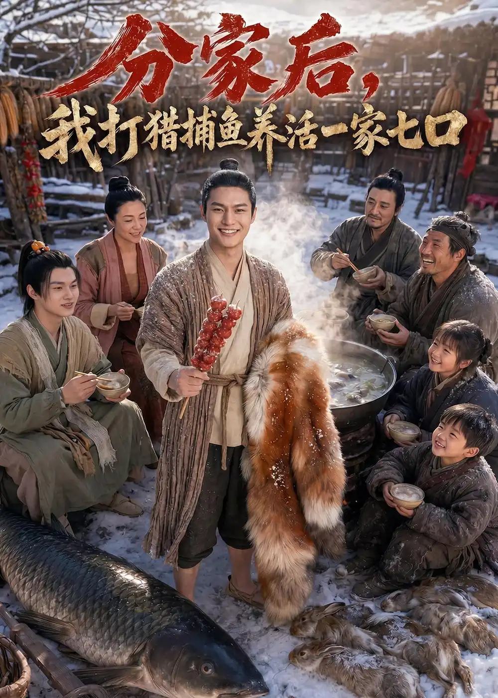 《分家后，我打猎捕鱼养活一家七口（78集）Ai短剧（夸克网盘）》短剧封面