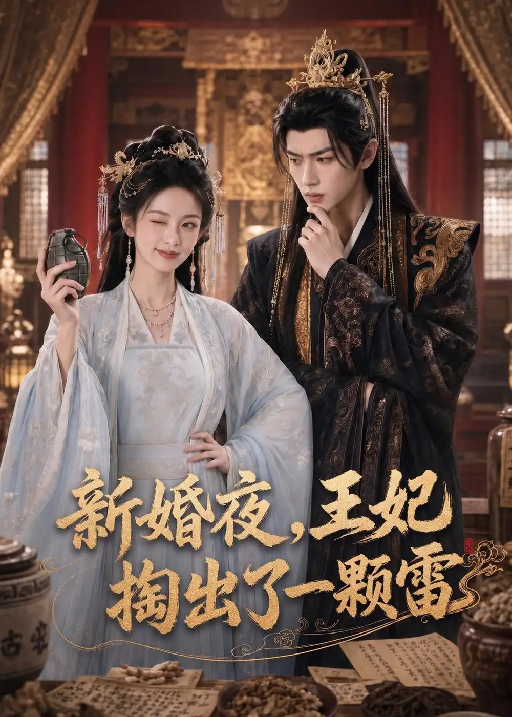 《新婚夜，王妃掏出了一颗雷（61集）（夸克网盘）》短剧封面