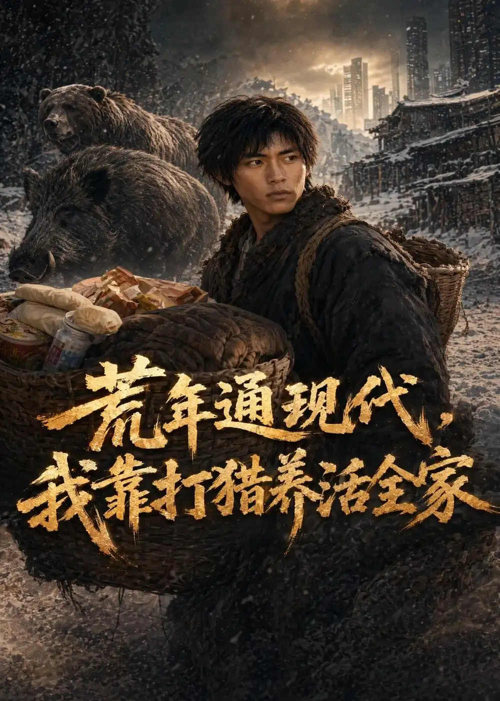 《荒年通现代，我靠打猎养活全家（60集）AI短剧（夸克网盘）》短剧封面