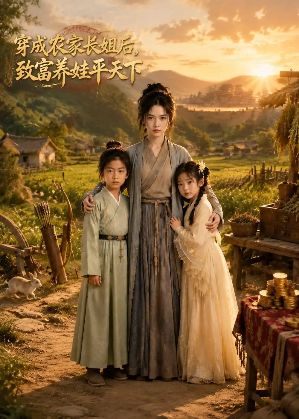 《穿成农家长姐后，致富养娃平天下（95集）（夸克网盘）》短剧封面