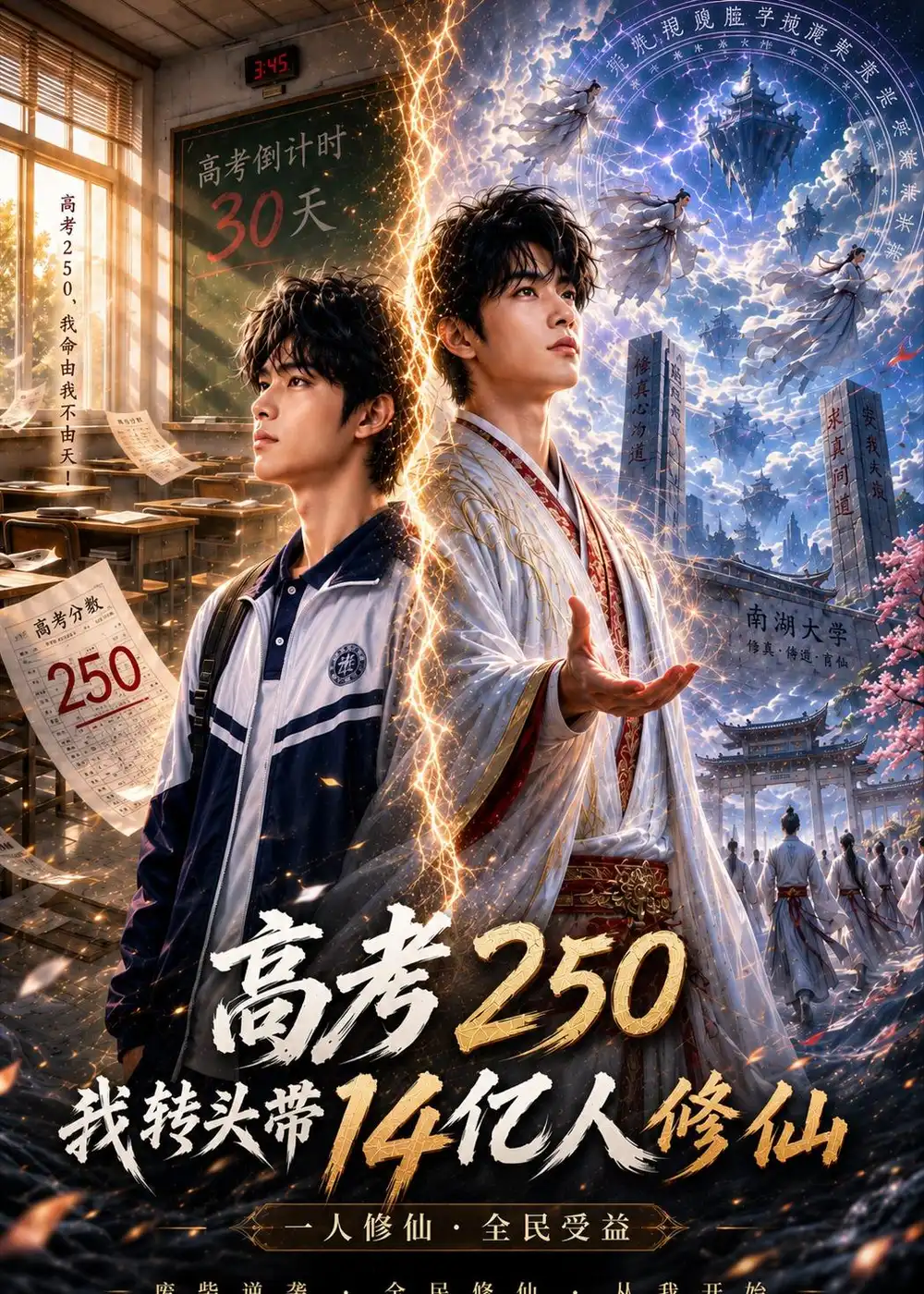 《高考250，我转头带14亿人修仙（55集）AI短剧（夸克网盘）》短剧封面