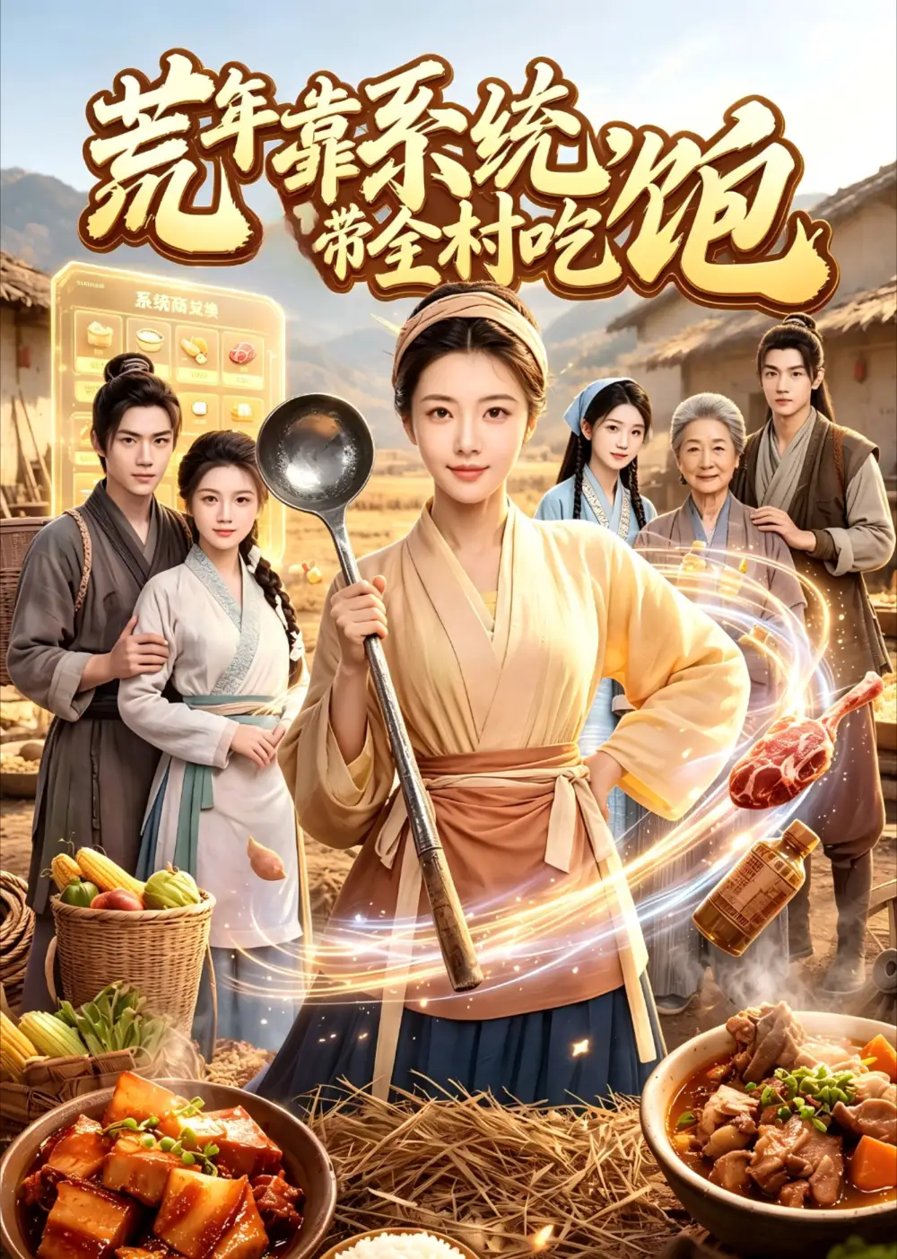 《荒年靠系统带全村吃饱（83集）（夸克网盘）》短剧封面