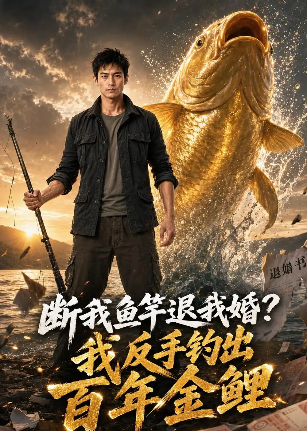 《断我鱼竿退我婚？我反手钓出百年金鲤（56集）AI短剧 (2026)》短剧封面