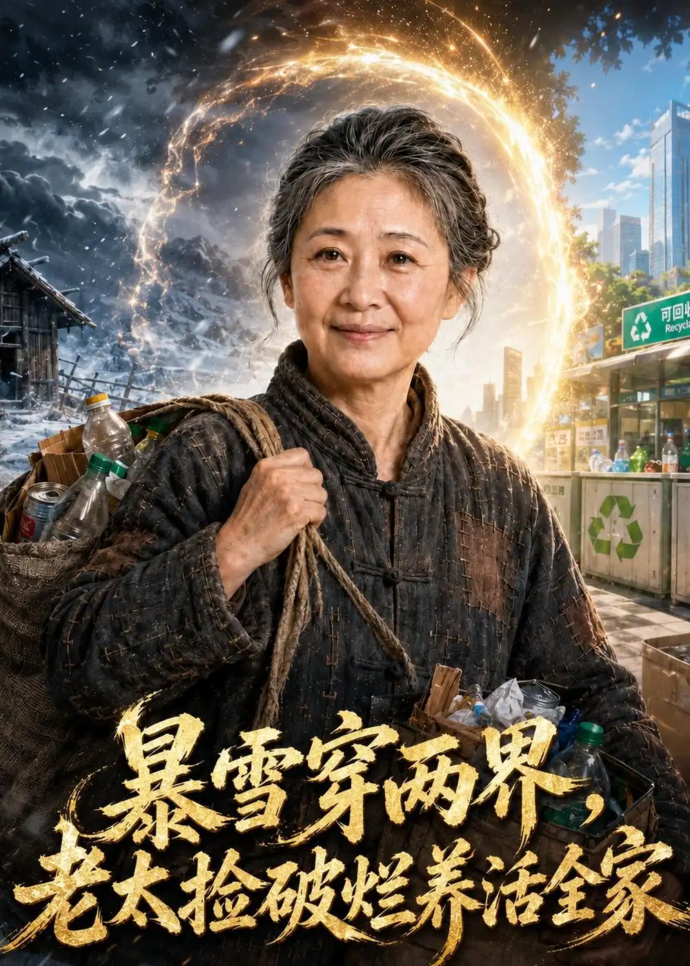 《暴雪穿两界,老太捡破烂养活全家(81集)(夸克网盘)》短剧封面