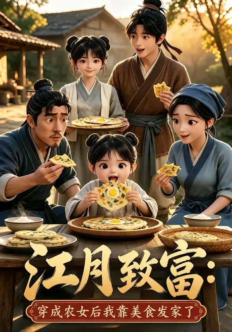 《江月致富：穿成农女后我靠美食发家了（80集）（夸克网盘）》短剧封面
