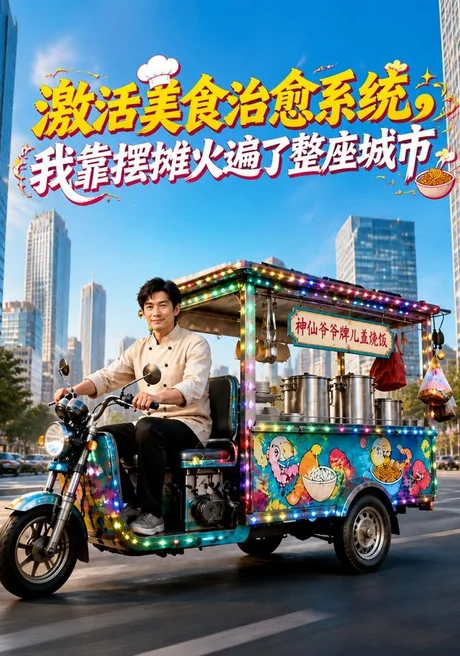 《激活美食治愈系统，我靠摆摊火遍了整座城市（177集）AI短剧（夸克网盘）》短剧封面
