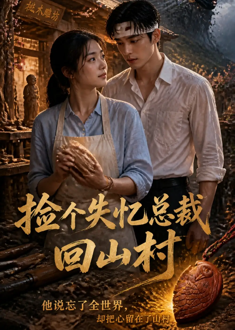 《捡个失忆总裁回山村（14集）AI短剧 (2026)》短剧封面