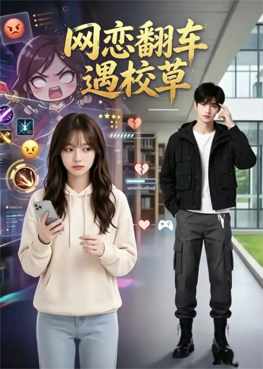 《网恋翻车遇校草（21集）（夸克网盘）》短剧封面