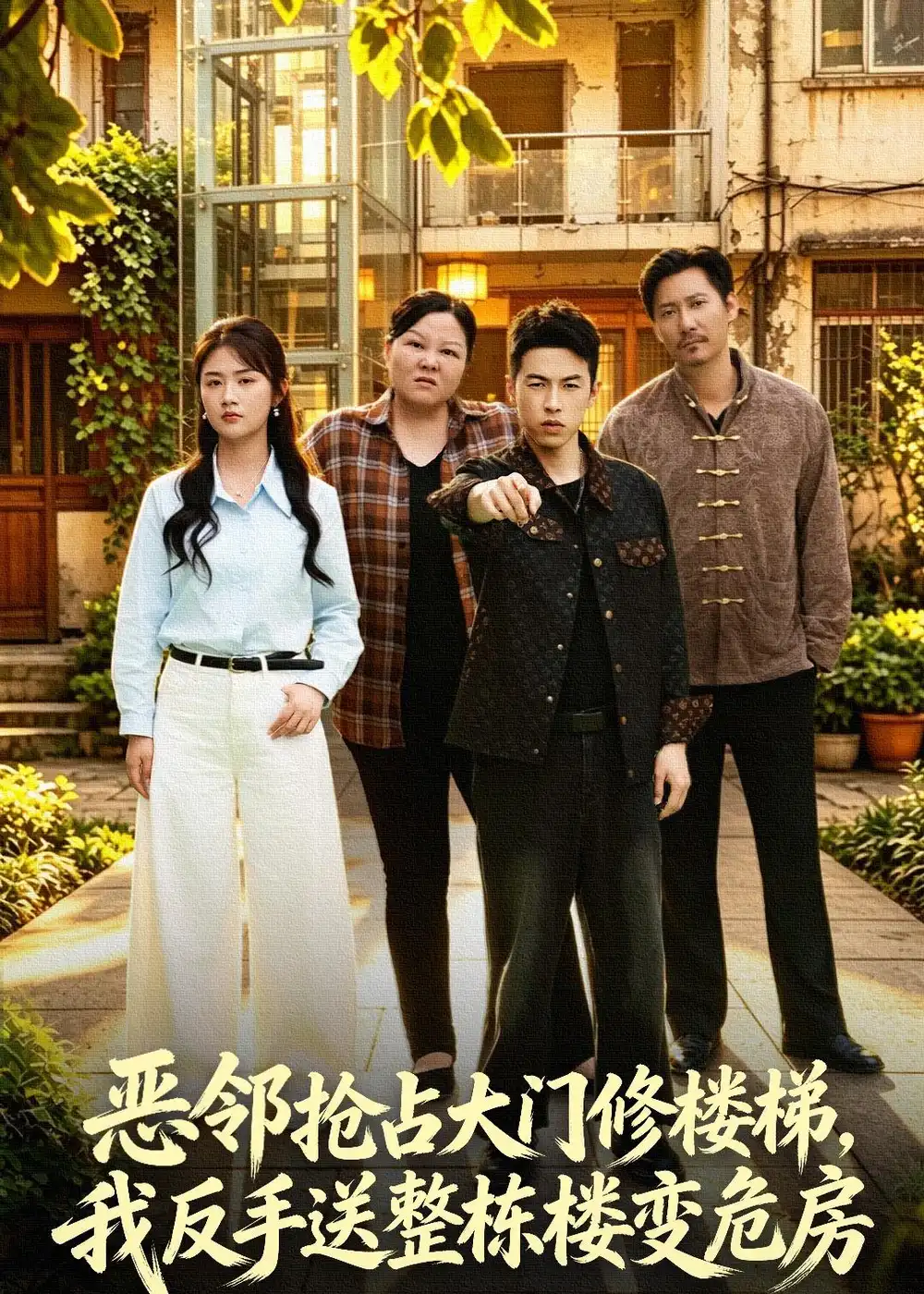 《恶邻抢占大门修楼梯，我反手送整栋楼变危房（60集）张灿＆张采奕＆李小猫（夸克网盘）》短剧封面