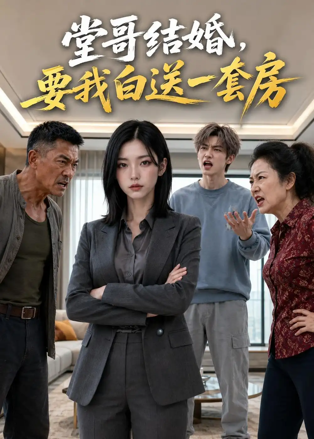 《堂哥结婚，要我白送一套房（47集）AI短剧 (2026)》短剧封面