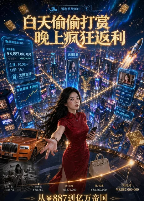 《白天偷偷打赏，晚上疯狂返利（70集）Ai短剧（百度网盘）》短剧封面