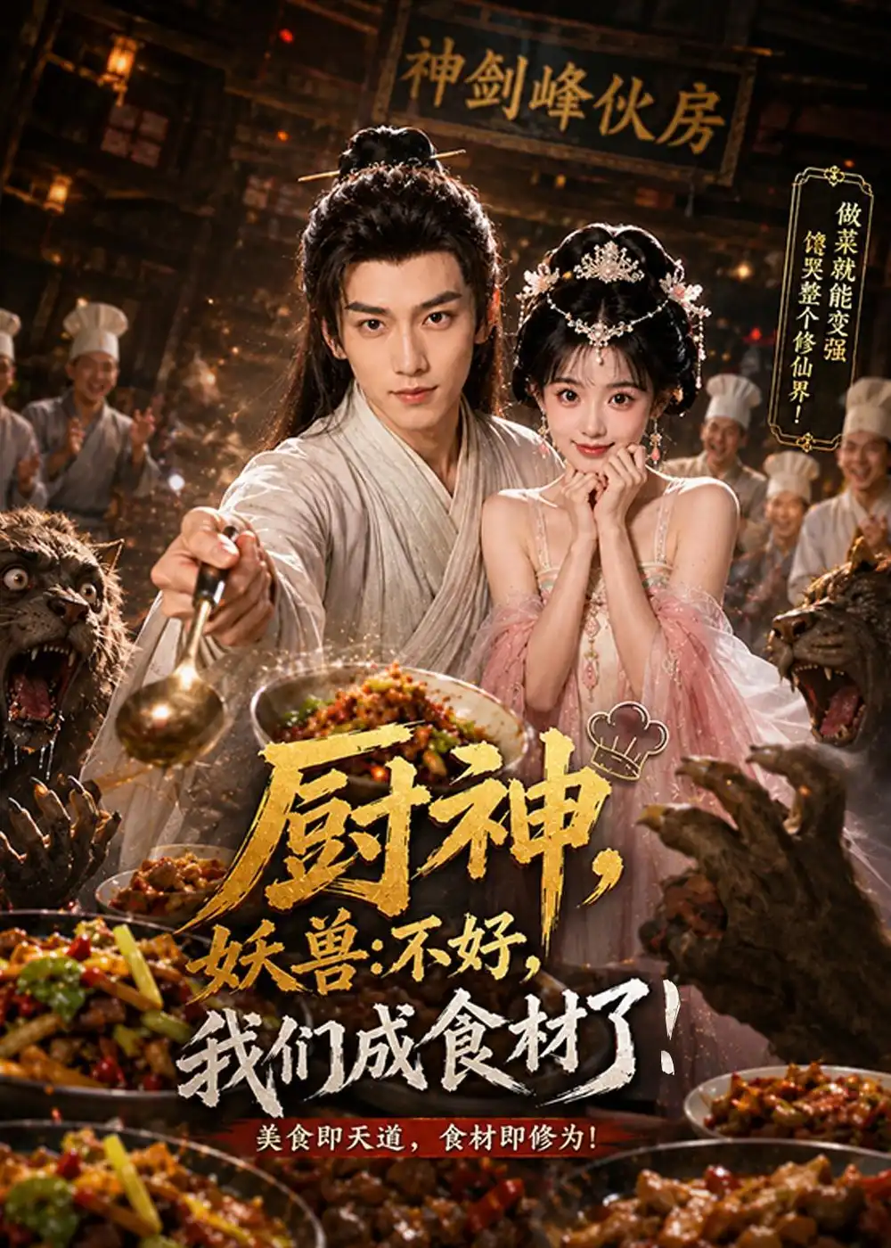 《厨神，妖兽：不好，我们成食材了！（80集）（夸克网盘）》短剧封面