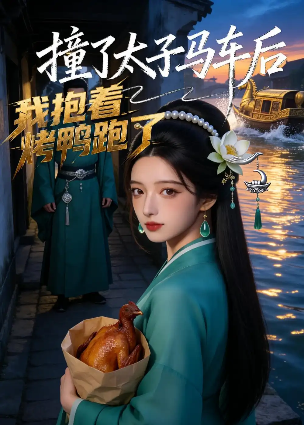 《撞了太子马车后，我抱着烤鸭跑了（50集）（夸克网盘）》短剧封面