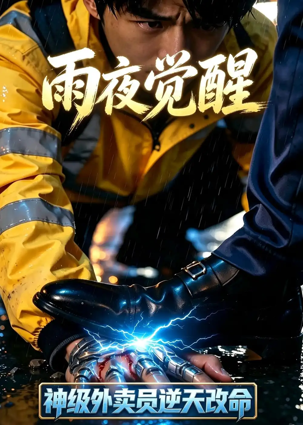 《雨夜觉醒：神级外卖员逆天改命（30集）AI短剧（夸克网盘）》短剧封面