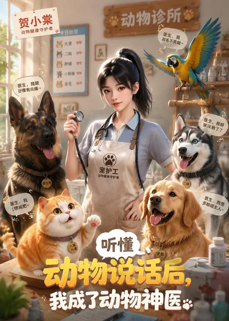 《听懂动物说话后，我成了动物神医（47集）（百度网盘）》短剧封面