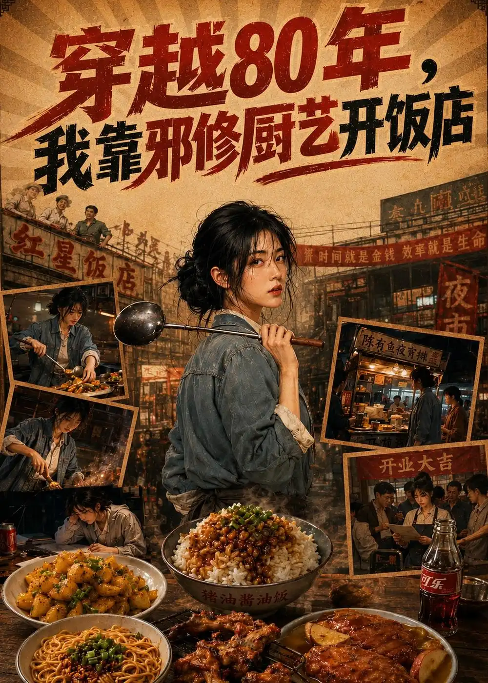 《穿越80年,我靠邪修厨艺开饭店(46集)(夸克网盘)》短剧封面