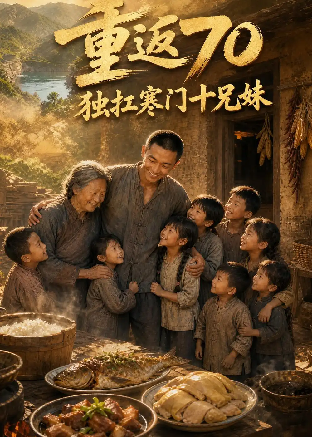 《重返70独扛寒门十兄妹（63集）AI短剧（夸克网盘）》短剧封面