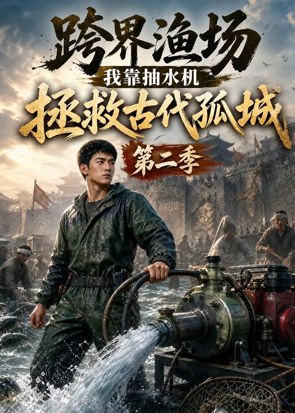 《跨界渔场我靠抽水机拯救古代孤城第二季（44集）AI短剧（夸克网盘）》短剧封面