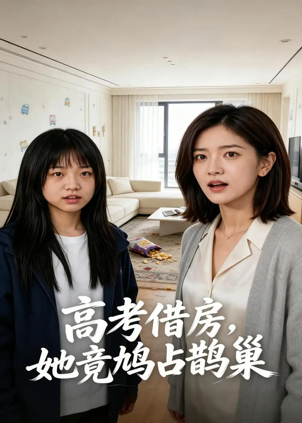 《高考借房，她竟鸠占鹊巢（55集）AI短剧（夸克网盘）》短剧封面