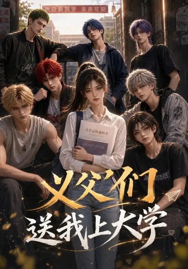 《义父们送我上大学（77集）AI短剧（夸克网盘）》短剧封面
