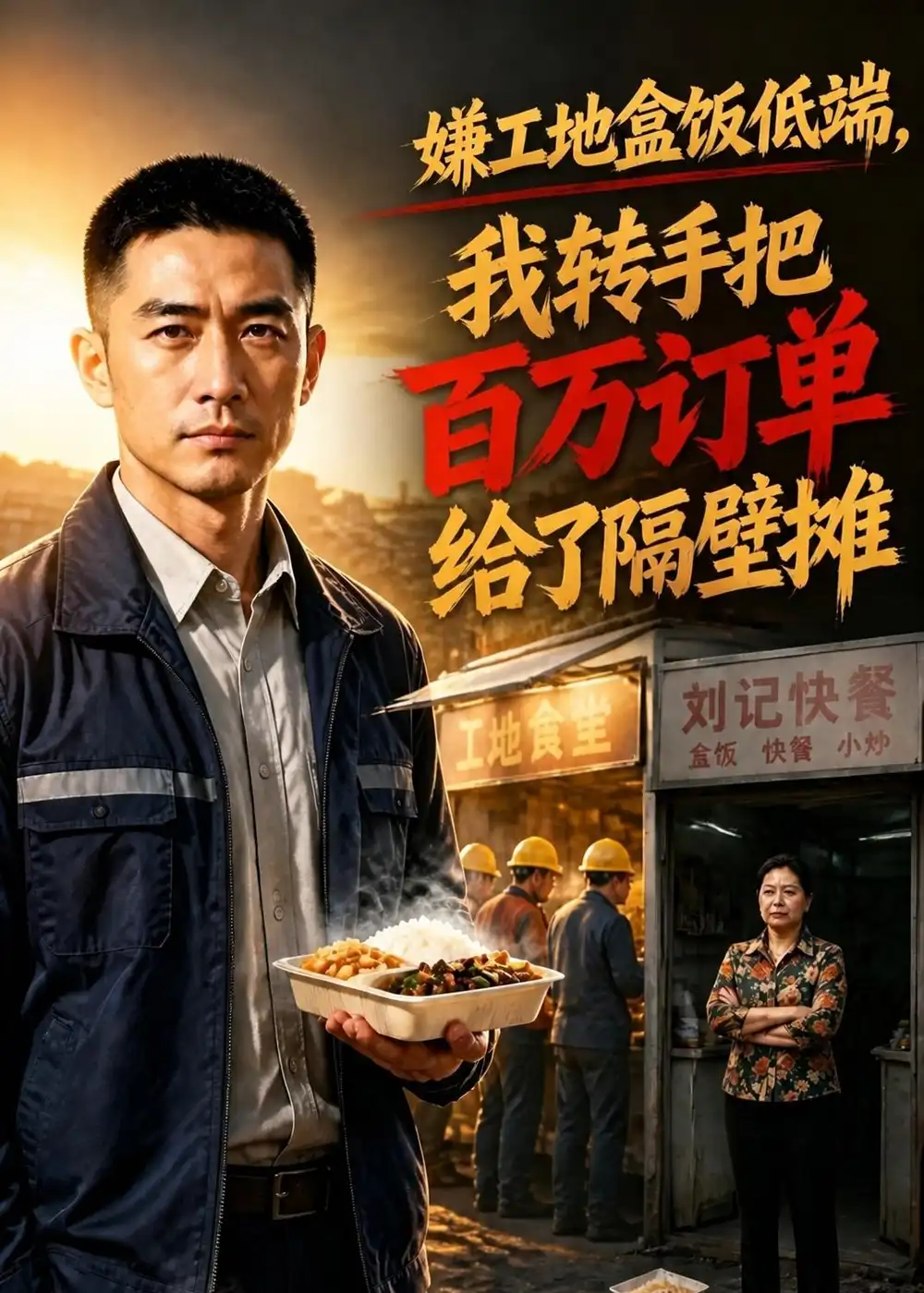 《嫌工地盒饭低端？我转手把百万订单给隔壁摊（65集）AI短剧 (2026)》短剧封面