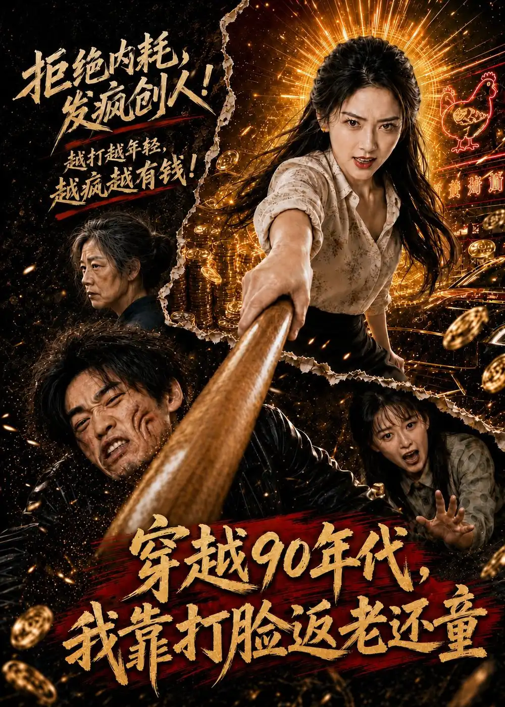《穿越90年代,我靠打脸返老还童(55集)AI短剧 (2026)》短剧封面