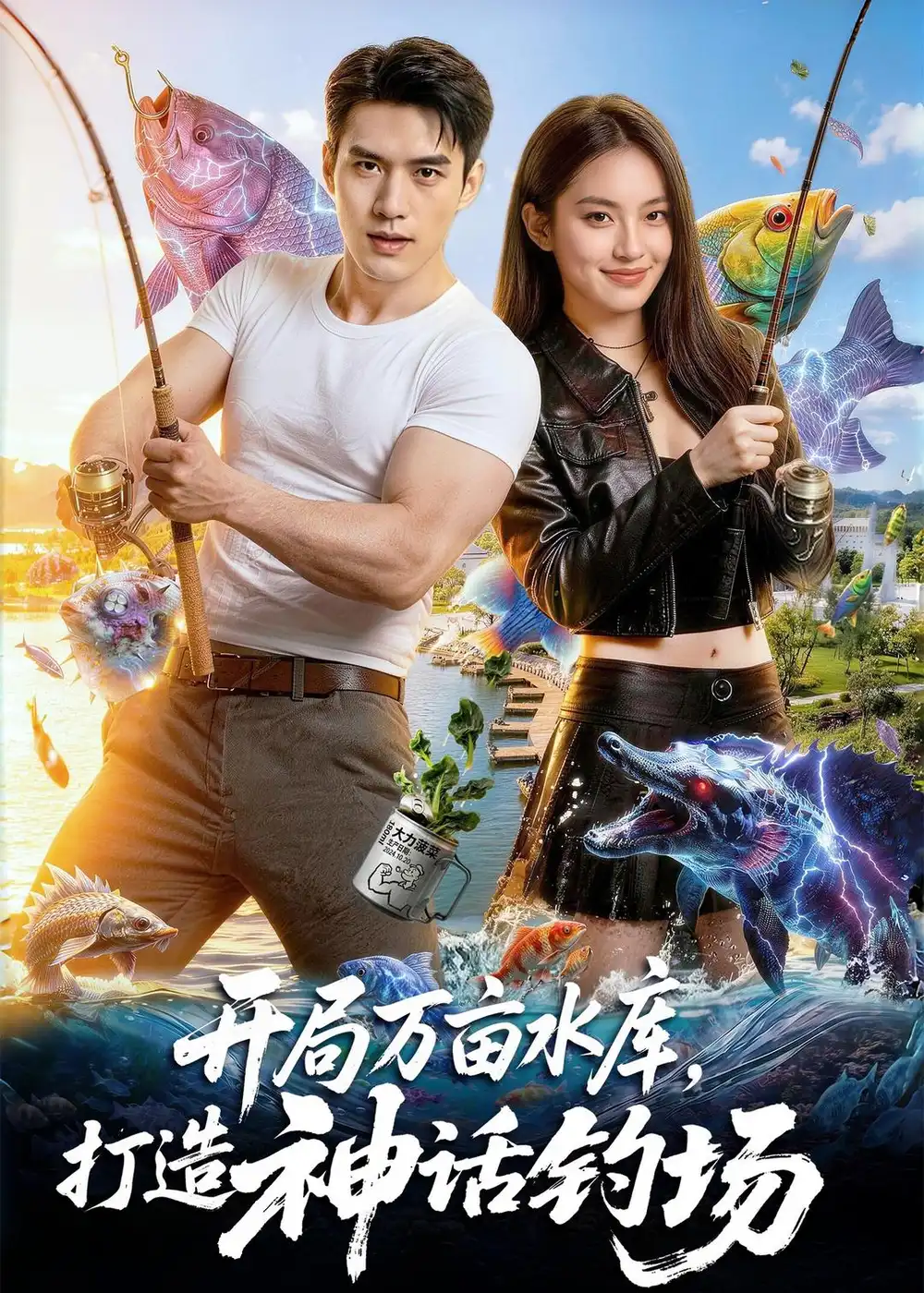 《开局万亩水库，打造神话钓场（70集）AI短剧》短剧封面